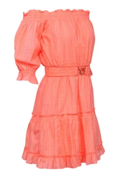 Lilly Pulitzer - Coral Cotton Off-the-Shoulder Belted Dress Sz S