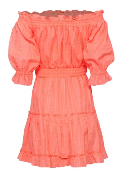 Lilly Pulitzer - Coral Cotton Off-the-Shoulder Belted Dress Sz S