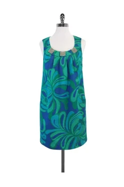 Lilly Pulitzer - Green & Blue Print Cotton Shift Dress Sz 2