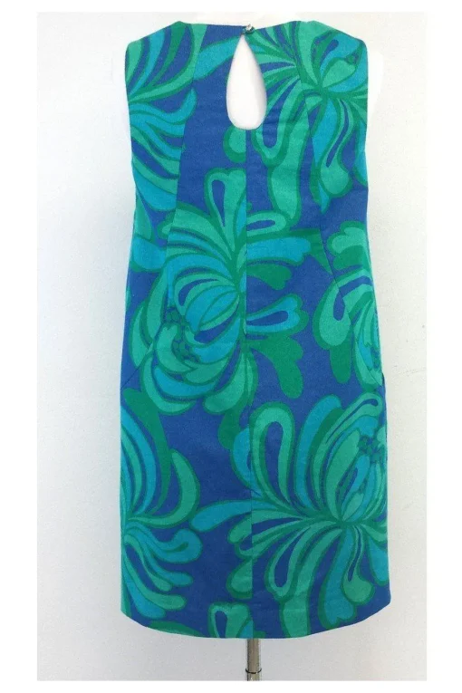 Lilly Pulitzer - Green & Blue Print Cotton Shift Dress Sz 2