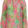 Lilly Pulitzer - Green & Pink Floral Printed Silk Blouse Sz XS
