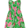 Lilly Pulitzer - Green & Pink Floral Cotton Knotted Bust Dress Sz 8