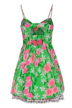 Lilly Pulitzer - Green & Pink Floral Cotton Knotted Bust Dress Sz 8