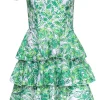Lilly Pulitzer - Green & White Leaf Print Eyelet Mini Dress w/ Ruffles Sz 00