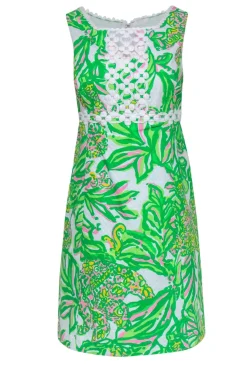 Lilly Pulitzer - Green & White Floral Print Cotton Sheath Dress Sz 12