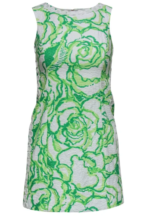 Lilly Pulitzer - Green & White Textured Dress w/ Crochet Trim Sz 0