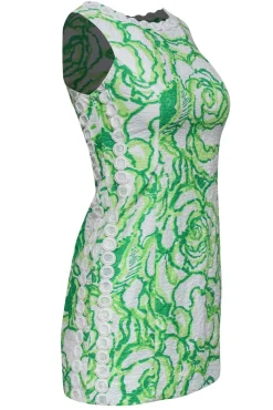 Lilly Pulitzer - Green & White Textured Dress w/ Crochet Trim Sz 0