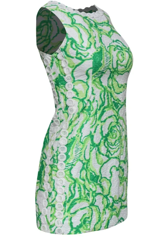 Lilly Pulitzer - Green & White Textured Dress w/ Crochet Trim Sz 0