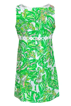 Lilly Pulitzer - Green & White Floral Print Cotton Sheath Dress Sz 12
