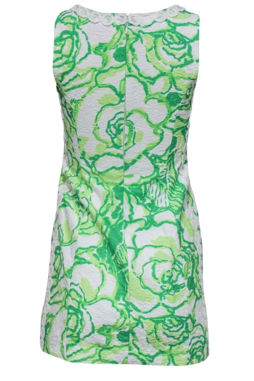 Lilly Pulitzer - Green & White Textured Dress w/ Crochet Trim Sz 0