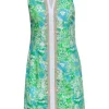 Lilly Pulitzer - Green, White & Blue Jungle Print "Janice" Shift Dress w/ Gold Embroidery Sz 4
