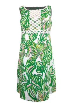 Lilly Pulitzer - Green, White, & Pink Printed Dobby Dress w/ Embroidery Sz 8
