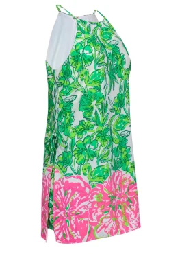 Lilly Pulitzer - Green, White & Pink Floral & Flamingo Print Romper w/ Overlay Sz 6