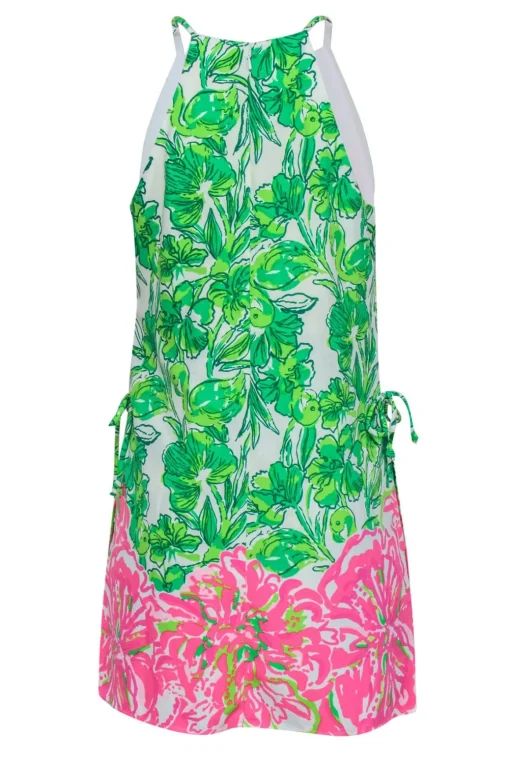 Lilly Pulitzer - Green, White & Pink Floral & Flamingo Print Romper w/ Overlay Sz 6