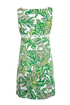 Lilly Pulitzer - Green, White, & Pink Printed Dobby Dress w/ Embroidery Sz 8
