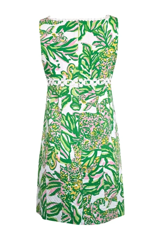 Lilly Pulitzer - Green, White, & Pink Printed Dobby Dress w/ Embroidery Sz 8