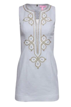 Lilly Pulitzer - Grey Cotton Sheath Dress w/ Metallic Embroidery Sz 00