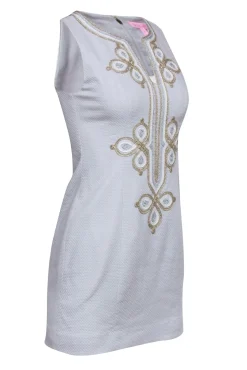 Lilly Pulitzer - Grey Cotton Sheath Dress w/ Metallic Embroidery Sz 00