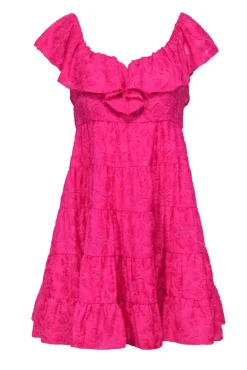Lilly Pulitzer - Hot Pink Fuzzy Textured Tiered Shift Dress w/ Ruffles Sz 2