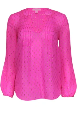 Lilly Pulitzer - Hot Pink & Gold Metallic Silk Blouse Sz XS