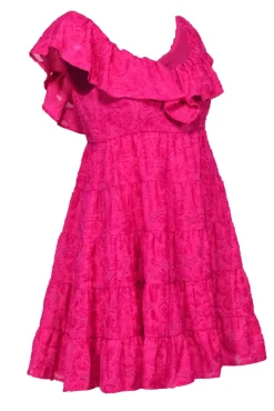Lilly Pulitzer - Hot Pink Fuzzy Textured Tiered Shift Dress w/ Ruffles Sz 2
