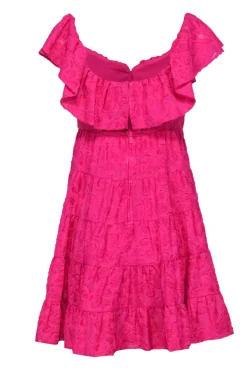 Lilly Pulitzer - Hot Pink Fuzzy Textured Tiered Shift Dress w/ Ruffles Sz 2