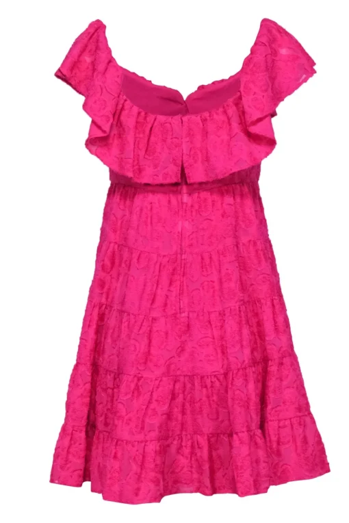 Lilly Pulitzer - Hot Pink Fuzzy Textured Tiered Shift Dress w/ Ruffles Sz 2