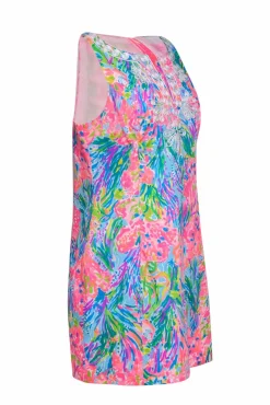 Lilly Pulitzer - Multicolor Neon Coral Printed Shift Dress w/ Embroidered Front Sz 10