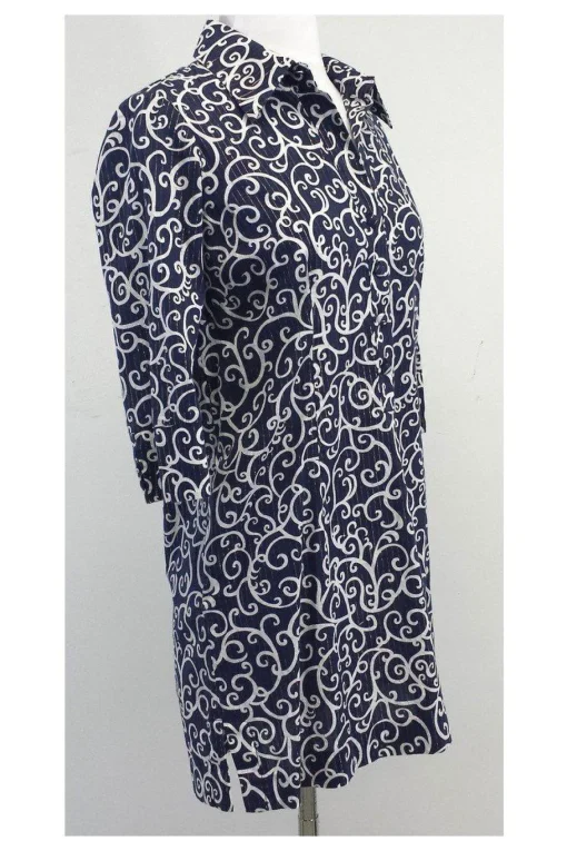 Lilly Pulitzer - Navy & White Print Cotton Shirt Dress Sz 0