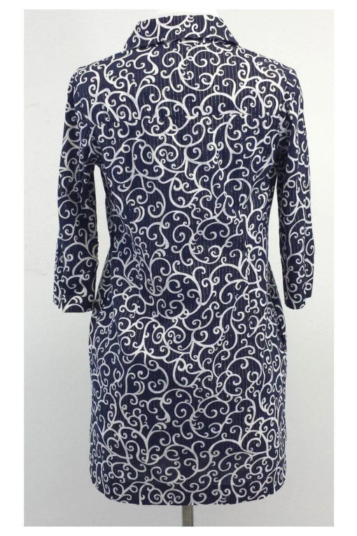 Lilly Pulitzer - Navy & White Print Cotton Shirt Dress Sz 0