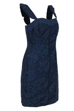 Lilly Pulitzer - Navy Cotton Eyelet Sheath Dress w/ Ruffled Straps Sz 10