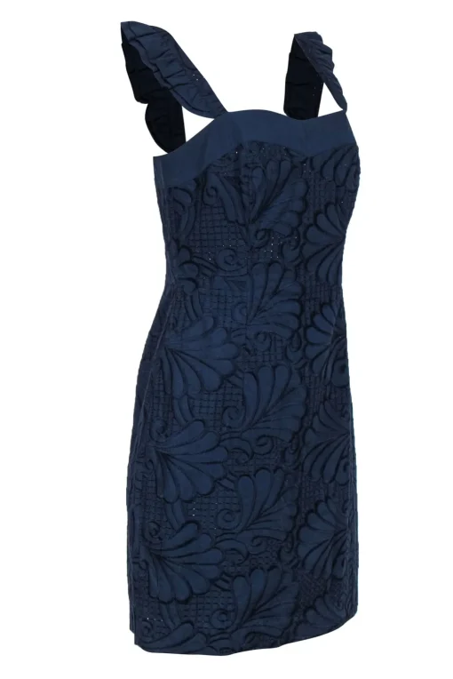 Lilly Pulitzer - Navy Cotton Eyelet Sheath Dress w/ Ruffled Straps Sz 10