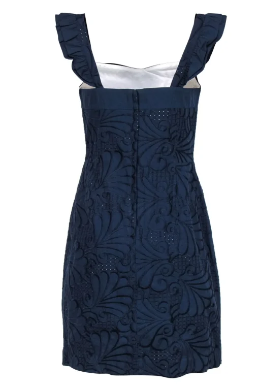 Lilly Pulitzer - Navy Cotton Eyelet Sheath Dress w/ Ruffled Straps Sz 10
