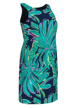 Lilly Pulitzer - Navy, Green & Pink Palm Tree Print Cotton Shift Dress Sz 0