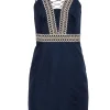 Lilly Pulitzer - Navy Textured Cotton High-Neck "Trista" Shift Dress w/ Gold-Embroidery Sz 2