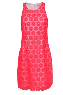 Lilly Pulitzer - Neon Pink Floral Embroidered Sleeveless Dress w/ Pearls Sz 10