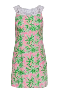 Lilly Pulitzer - Neon Pink & Green Garden Print Dress w/ Lace Details Sz 4