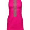 Lilly Pulitzer - Neon Pink Textured Sleeveless Shift Dress w/ Gold Embroidery Sz 00