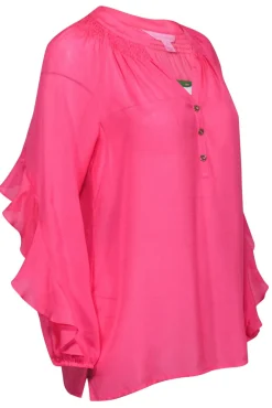 Lilly Pulitzer - Neon Pink Silk Peasant Top w/ Ruffles Sz S