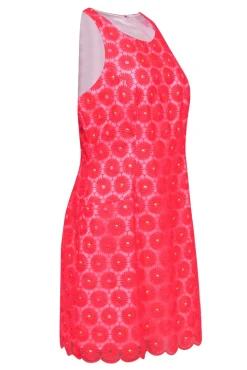 Lilly Pulitzer - Neon Pink Floral Embroidered Sleeveless Dress w/ Pearls Sz 10