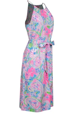 Lilly Pulitzer - Neon Pink & Multicolor Floral Print Belted “Marry” Midi Dress Sz M