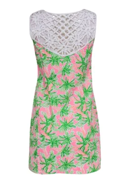 Lilly Pulitzer - Neon Pink & Green Garden Print Dress w/ Lace Details Sz 4