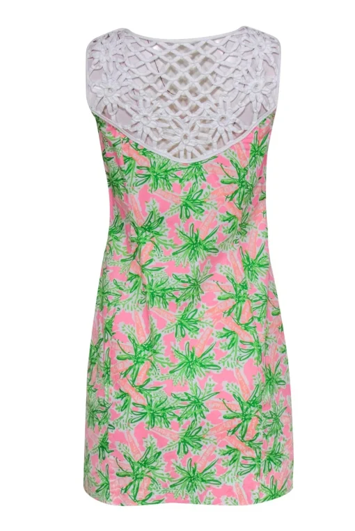 Lilly Pulitzer - Neon Pink & Green Garden Print Dress w/ Lace Details Sz 4