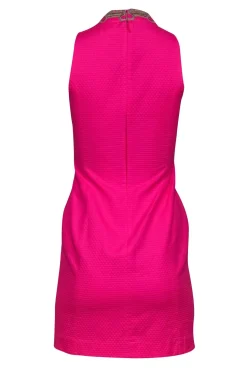 Lilly Pulitzer - Neon Pink Textured Sleeveless Shift Dress w/ Gold Embroidery Sz 00