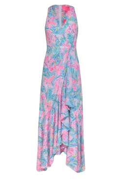 Lilly Pulitzer - Pink & Aqua Blue Print Sleeveless Maxi Dress Sz 00