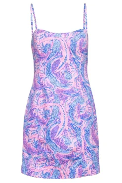 Lilly Pulitzer - Pink & Blue Alligator & Pineapple Print Sheath Dress Sz 6
