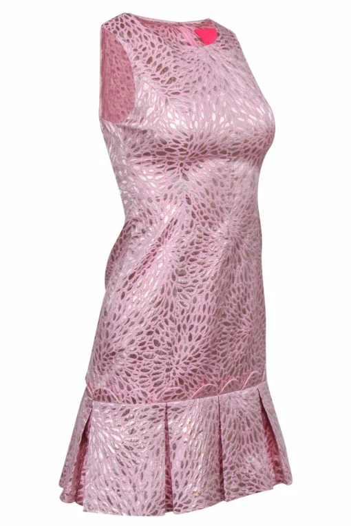Lilly Pulitzer - Pink & Gold Sheath Dress w/ Pleated Hem Sz 0