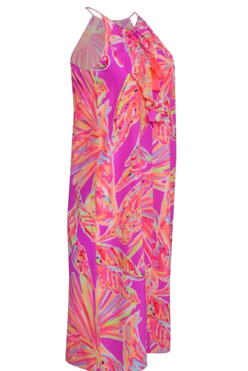 Lilly Pulitzer - Pink & Neon Orange Abrstrac Print Mid Maxi Dress Sz XXS