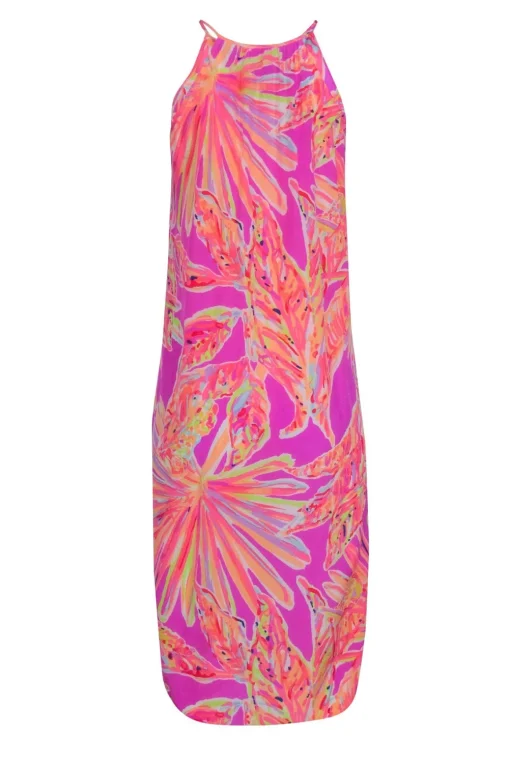 Lilly Pulitzer - Pink & Neon Orange Abrstrac Print Mid Maxi Dress Sz XXS