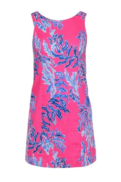 Lilly Pulitzer - Pink Fitted Sleeveless Shift Dress w/ Blue Coral “Samba” Print Sz 0